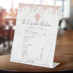 Roze Glitter Cupcake Marble Bakkerij Menu Prijslij Reclamebord Met Voetstuk