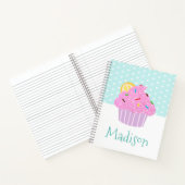 Roze Glitter Cupcake op Turquoise met hartennaam Notitieboek (Binnen)