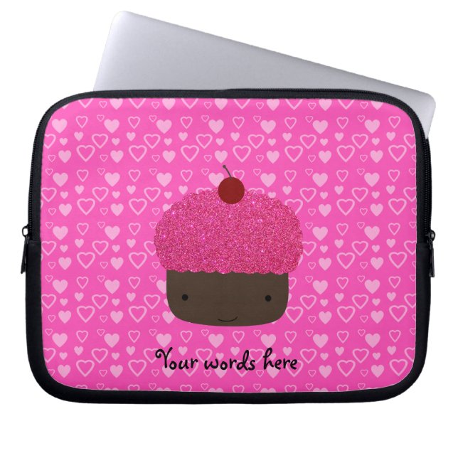 Roze glitter cupcake roze harten laptop sleeve (Voorkant)