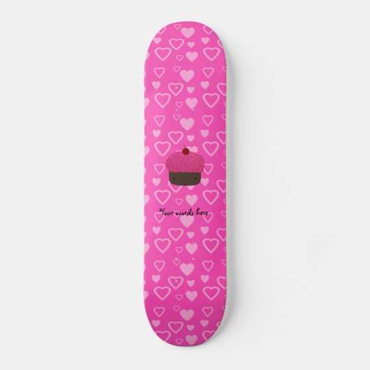 Roze glitter cupcake roze harten persoonlijk skateboard (Voorkant)