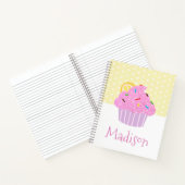 Roze Glitter Cupcake Witte Hartjes op Gele Naam Notitieboek (Binnen)