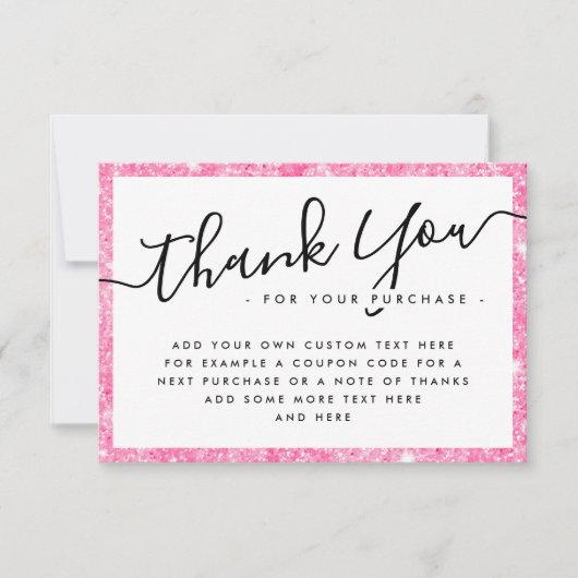 Roze glitter custom logo business bedankje bedankkaart (Voorkant)