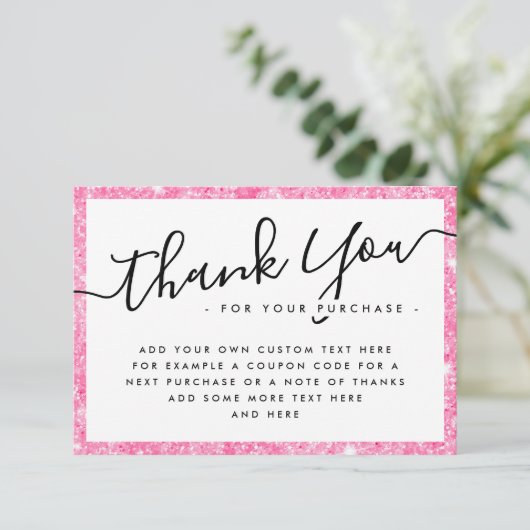 Roze glitter custom logo business bedankje bedankkaart (Staand voorkant)