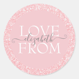 Roze Glitter Custom met Love Name Ronde Sticker