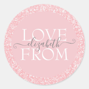 Roze Glitter Custom met Love Name Ronde Sticker