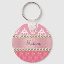 Roze glitter, Damask, getufte met neushoorns