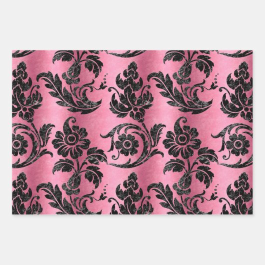  roze glitter Damask Glam Gift Inpakpapier Vel (Voorkant 3)