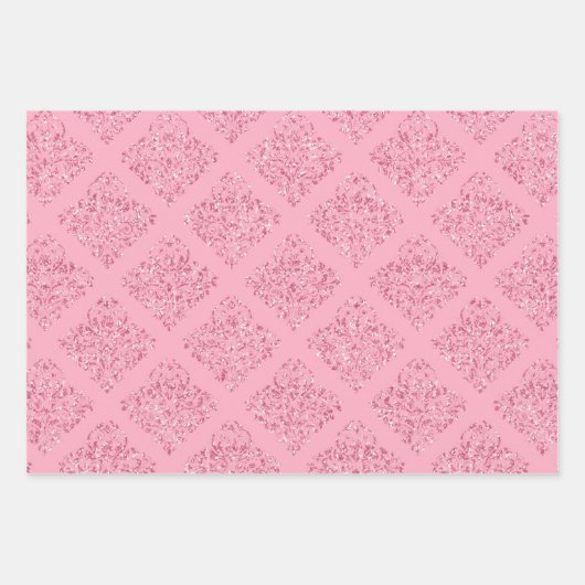  roze glitter Damask Glam Gift Inpakpapier Vel (Voorkant 2)