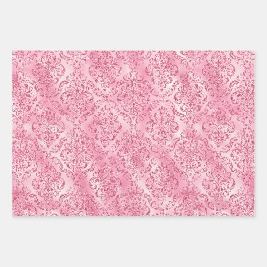  roze glitter Damask Glam Gift Inpakpapier Vel (Voorkant)