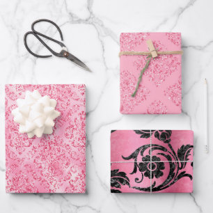  roze glitter Damask Glam Gift Inpakpapier Vel