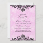 Roze Glitter Damask Sweet 16 Uitnodiging (Achterkant)