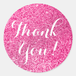 Roze Glitter Dank Je Ronde Sticker