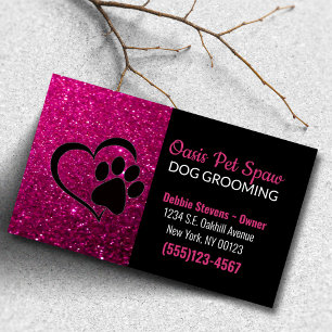 Roze Glitter Design Dog Pet Grooming Service Visitekaartje