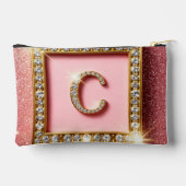 Roze Glitter Diamant Initiaal C Gouden Frame Monog Etui (Achterkant)