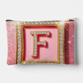 Roze Glitter Diamant Initiaal F Gouden Frame Monog Etui (Achterkant)