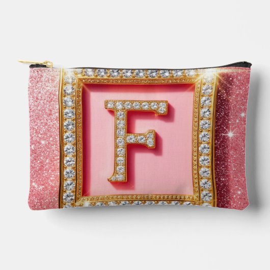 Roze Glitter Diamant Initiaal F Gouden Frame Monog Etui (Voorkant)