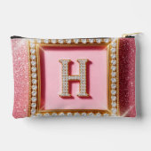 Roze Glitter Diamant Initiaal H Gouden Frame Monog Etui (Achterkant)
