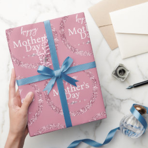 Roze Glitter & Diamanten Gelukkige Moederdag Cadeaupapier