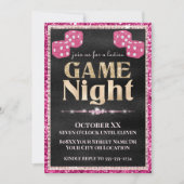 Roze Glitter Dice Dames Spel Nacht Goud op Zwart Kaart (Voorkant)