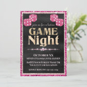 Roze Glitter Dice Dames Spel Nacht Goud op Zwart Kaart (Staand voorkant)