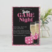 Roze Glitter Dice Dames Spel Nacht op Zwart Kaart (Staand voorkant)