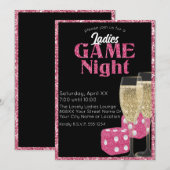 Roze Glitter Dice Dames Spel Nacht op Zwart Kaart (Voorkant / Achterkant)