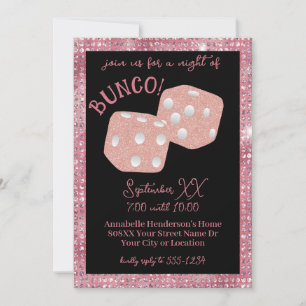 Roze Glitter Dice op Black Ladies Bunco Night Kaart
