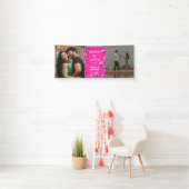 Roze Glitter Disco Ballen 2 Foto Bruiloft Welkom Spandoek (Insitu)
