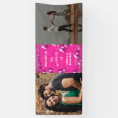 Roze Glitter Disco Ballen 2 Foto Bruiloft Welkom Spandoek (Verticaal)