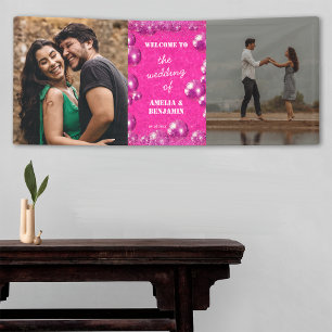 Roze Glitter Disco Ballen 2 Foto Bruiloft Welkom Spandoek