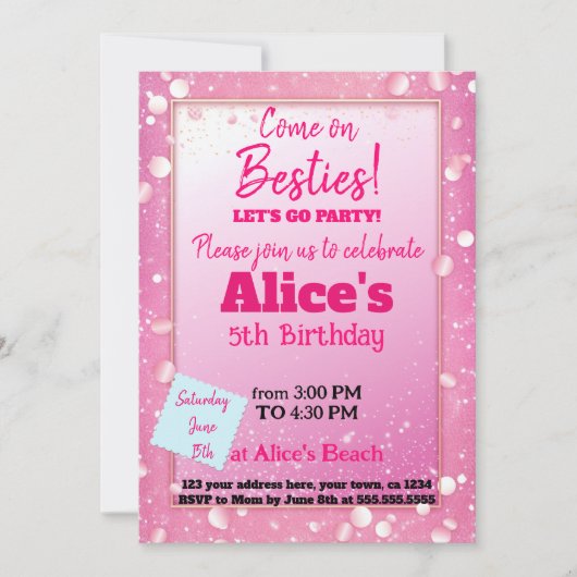 Roze Glitter Doll Theme Verjaardag Kaart (Voorkant)