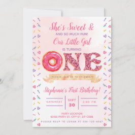 Roze, glitter, donut verjaardag kaart