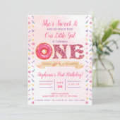 Roze, glitter, donut verjaardag kaart (Staand voorkant)