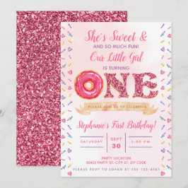 Roze, glitter, donut verjaardag kaart