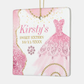 Roze Glitter Dress & Glam edge & diamonds Sweet 16 Keramisch Ornament (Links)