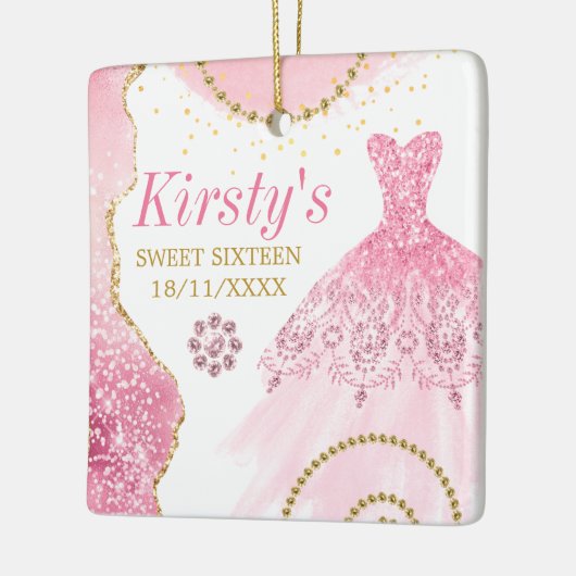 Roze Glitter Dress & Glam edge & diamonds Sweet 16 Keramisch Ornament (Links)