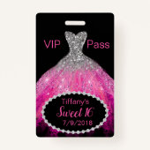 Roze Glitter Dress Sweet 16 VIP Party Badge (Achterkant)