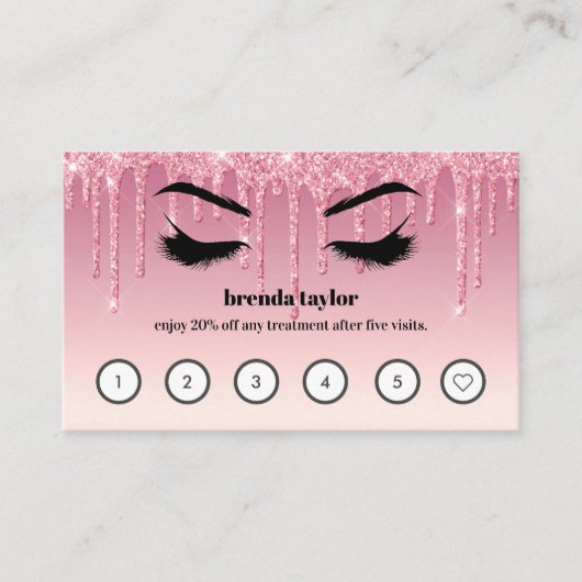 Roze Glitter Drift Browbar Eyelash Custom Loyalty Visitekaartje (Voorkant)