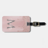 Roze Glitter Drift Monogram Elegant Girly Script Bagagelabel (Voorkant horizontaal)