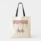 Roze Glitter Drift Monogram Elegant Girly Script Tote Bag (Achterkant)