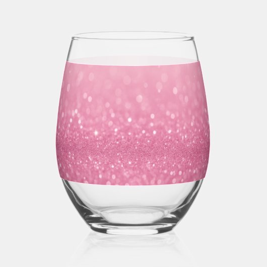 Roze Glitter Drinkware Set met Naam & Initialen Wijnglas Zonder Voet (Achterkant)