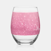 Roze Glitter Drinkware Set met Naam & Initialen Wijnglas Zonder Voet (Rechts)