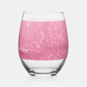 Roze Glitter Drinkware Set met Naam & Initialen Wijnglas Zonder Voet (Links)