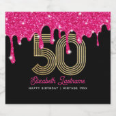 Roze Glitter Drip 50e Verjaardag Mousserende Wijn Sparkling Wijnetiket (Enkel label)