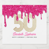 Roze Glitter Drip 50e Verjaardag Mousserende Wijn Sparkling Wijnetiket (Enkel label)