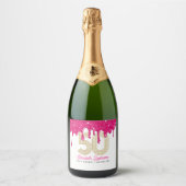 Roze Glitter Drip 50e Verjaardag Mousserende Wijn Sparkling Wijnetiket (Voorkant)