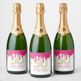 Roze Glitter Drip 50ste Verjaardag Mousserende Wij Sparkling Wijnetiket