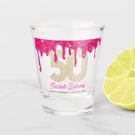 Roze glitter Drip 50th Birthday Shot Glass Glas