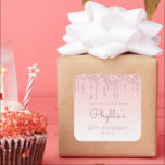 Roze Glitter Drip 80th Birthday Party Dank u Vierkante Sticker<br><div class="desc">Deze chic 80th verjaardagsfeestjes,  dankjewel-stickers hebben een lichtroze faux glitter drip border en een roze ombre background. De woorden "Bedankt voor je komst!" staan in het donkere roos. Pas ze aan met haar naam in handschrift script,  samen met haar verjaardag en datum hieronder.</div>