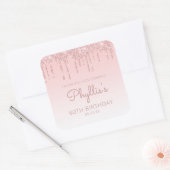 Roze Glitter Drip 80th Birthday Party Dank u Vierkante Sticker (Envelop)